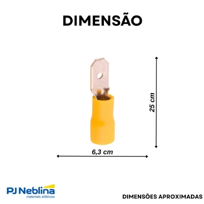 Terminal Macho 4,00-6,00Mm (12-10Awg) Pré-Isolado Amarelo - Magnet - 100 Unidades
