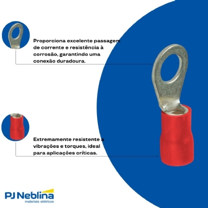 Terminal Olhal 0,50-1,50Mm (22-16Awg) Pré-Isolado Vermelho 1 Furo F=4Mm 5/32 (M4) - Magnet