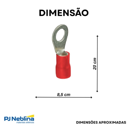 Terminal Olhal 0,50-1,50Mm (22-16Awg) Pré-Isolado Vermelho 1 Furo F=4Mm 5/32 (M4) - Magnet