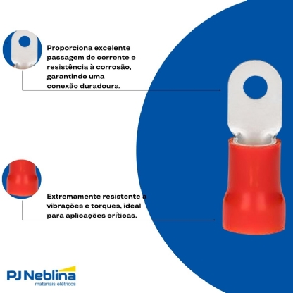 Terminal Olhal 0,50-1,50Mm (22-16Awg) Pré-Isolado Vermelho 1 Furo F=5Mm 3/16 (M5) - Axt
