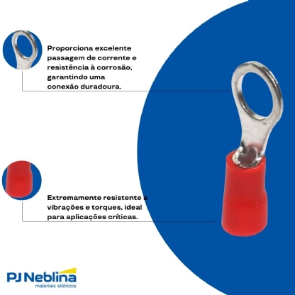 Terminal Olhal 0,50-1,50Mm (22-16Awg) Pré-Isolado Vermelho 1 Furo F=5Mm 3/16 (M5) - Magnet
