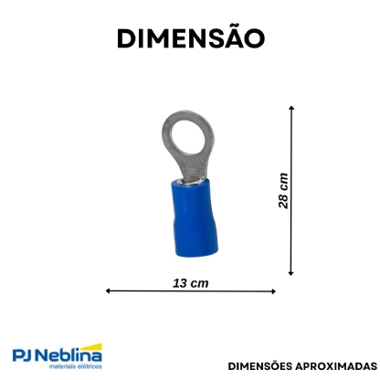 Terminal Olhal 1,50-2,50Mm (16-14Awg) Pré-Isolado Azul 1 Furo F=8Mm 5/16 (M8) - Magnet - 100 Unidades