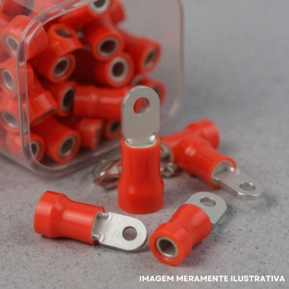 Terminal Olhal 10Mm (8Awg) Pré-Isolado Vermelho 1 Furo F=6Mm 1/4 (M6) - Axt