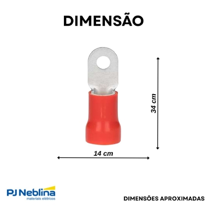 Terminal Olhal 10Mm (8Awg) Pré-Isolado Vermelho 1 Furo F=6Mm 1/4 (M6) - Axt