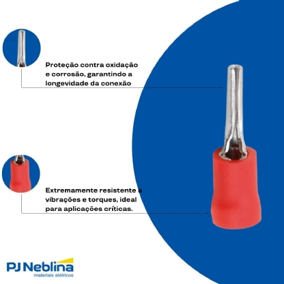 Terminal Pino Curto 0,50-1,50Mm (22-16Awg) Pré-Isolado Vermelho - Magnet - 100 Unidades