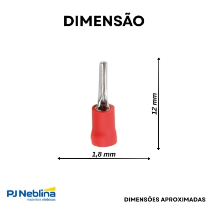 Terminal Pino Curto 0,50-1,50Mm (22-16Awg) Pré-Isolado Vermelho - Magnet - 100 Unidades