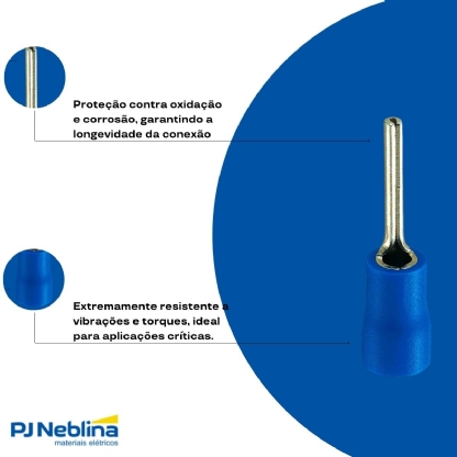 Terminal Pino Longo 1,50-2,50Mm (16-14Awg) Pré-Isolado Azul - Magnet - 100 Unidades