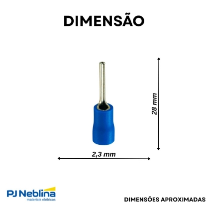 Terminal Pino Longo 1,50-2,50Mm (16-14Awg) Pré-Isolado Azul - Magnet - 100 Unidades