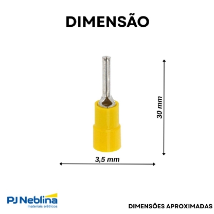 Terminal Pino Longo 4,00-6,00Mm (12-10Awg) Pré-Isolado Amarelo - Magnet - 100 Unidades