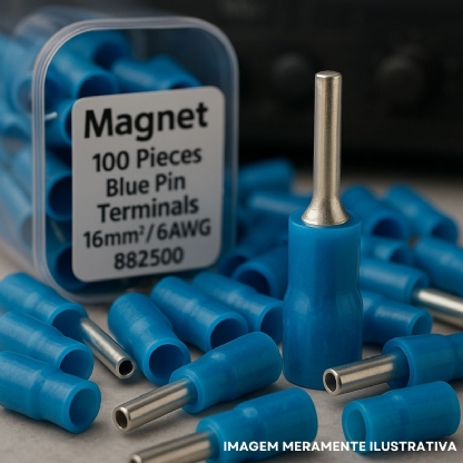 Terminal Pino 16Mm (6Awg) Pré-Isolado Azul - Magnet - 100 Unidades