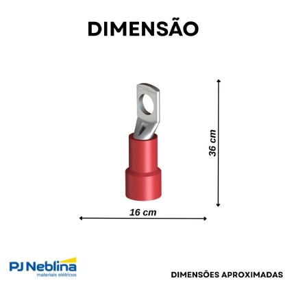 Terminal Olhal 10Mm (8Awg) Pré-Isolado Vermelho 1 Furo F=8Mm 5/16 (M8) - 100 Unidades - Intelli