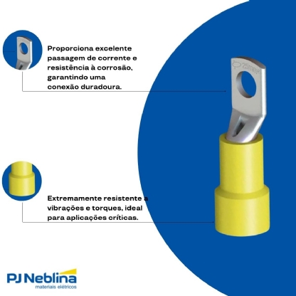 Terminal Olhal 25Mm (4Awg) Pré-Isolado Amarelo 1 Furo F=5Mm 3/16 (M5) - Intelli - 100 Unidades