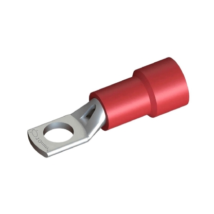 Terminal Olhal Tubular 10Mm (8Awg) Pré-Isolado Vermelho 1 Furo F=6,5Mm 1/4 (M6) - Intelli - 100 Unidades