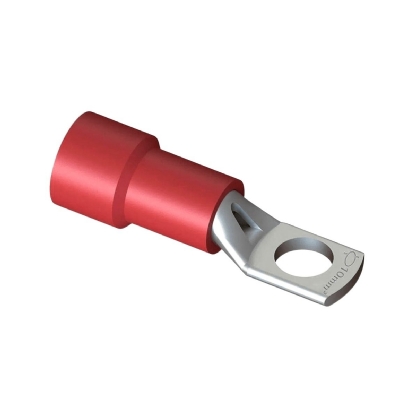 Terminal Olhal Tubular 10Mm (8Awg) Pré-Isolado Vermelho 1 Furo F=6,5Mm 1/4 (M6) - Intelli - 100 Unidades