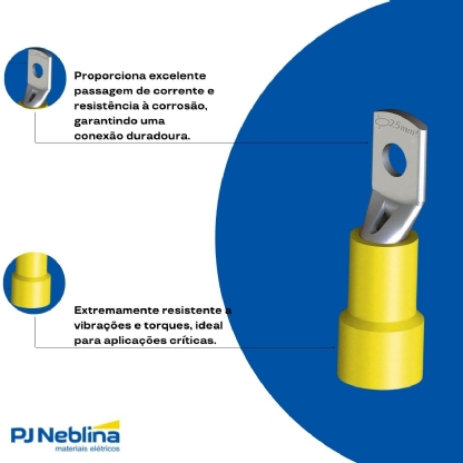 Terminal Olhal 25Mm (4Awg) Pré-Isolado Amarelo 1 Furo F=8Mm 5/16 (M8) - Intelli