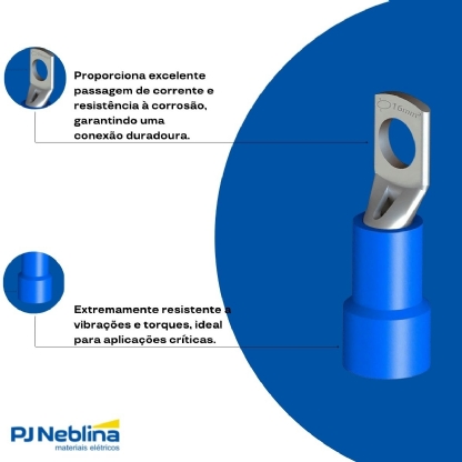 Terminal Olhal 16 mm (6Awg) Pré-Isolado Azul 1 Furo F=8Mm 5/16 (M8) - Intelli - 100 Unidades