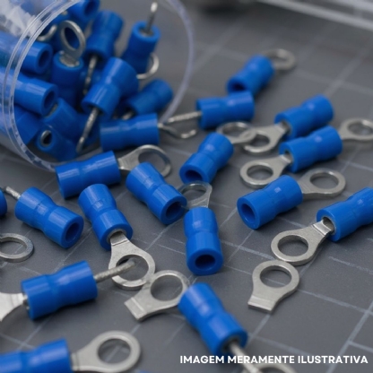 Terminal Olhal 16 mm (6Awg) Pré-Isolado Azul 1 Furo F=8Mm 5/16 (M8) - Intelli - 100 Unidades