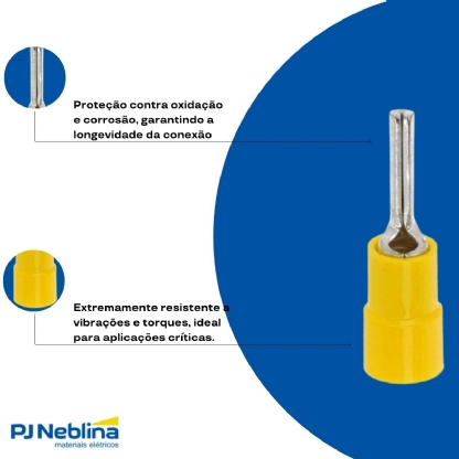 Terminal Pino Longo 4,00-6,00Mm (12-10Awg) Pré-Isolado Amarelo - Intelli - 100 Unidades
