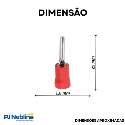 Terminal Pino Longo 0,50-1,50Mm (22-16Awg) Pré-Isolado Vermelho - 100 Unidades - Magnet