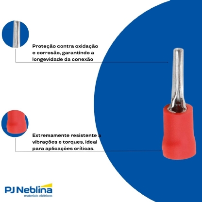 Terminal Pino 10Mm (8Awg) Pré-Isolado Vermelho - Magnet - 100 Unidades