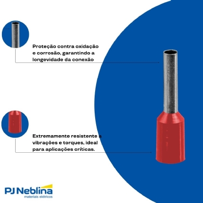 Terminal Tubular (Ilhos) 1,00Mm (17Awg) Pré-Isolado Vermelho - Conexel - 100 Unidades