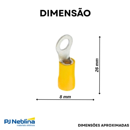 Terminal Olhal 4,00-6,00Mm (12-10Awg) Pré-Isolado Amarelo 1 Furo F=4Mm 5/32 (M4) - Axt - 100 Unidades