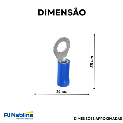 Terminal Olhal 16Mm (6Awg) Pré-Isolado Azul 1 Furo F=5Mm 3/16 (M5) - Axt - 100 Unidades