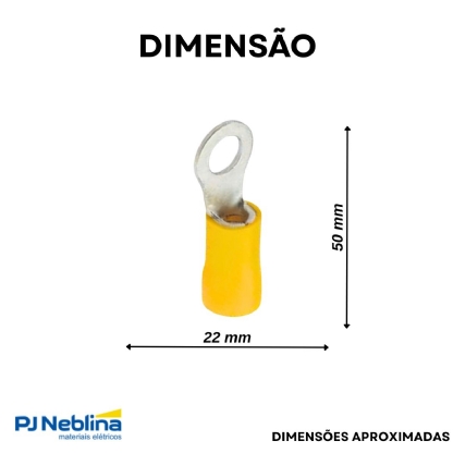 Terminal Olhal 25Mm (4Awg) Pré-Isolado Amarelo 1 Furo F=8Mm 5/16 (M8) - Axt - 100 Unidades