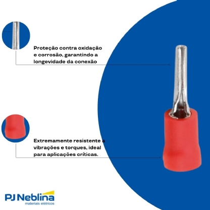 Terminal Pino Longo 0,50-1,50Mm (22-16Awg) Pré-Isolado Vermelho - Axt - 100 Unidades