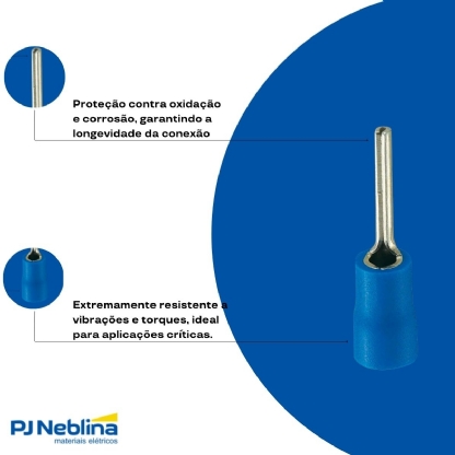 Terminal Pino Curto 1,50-2,50Mm (16-14Awg) Pré-Isolado Azul - Axt - 100 Unidades