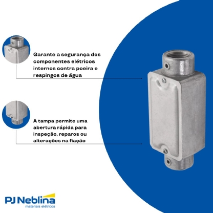 Condulete Alumínio Fixo Tipo C 1 Polegada Com Rosca Bsp Com Tampa Com Vedação Ip54 - Wetzel