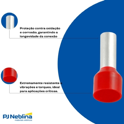 Terminal Tubular Ilhos 10mm Pré-Isolado Vermelho 100 Unidades - Conexel