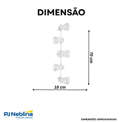 Luminária Spot Sobrepor Trilho Branco 5Xe27 Bivolt Foco Direcionável - Kin Light