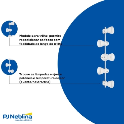 Luminária Spot Sobrepor Trilho Branco 5Xe27 Bivolt Foco Direcionável - Kin Light