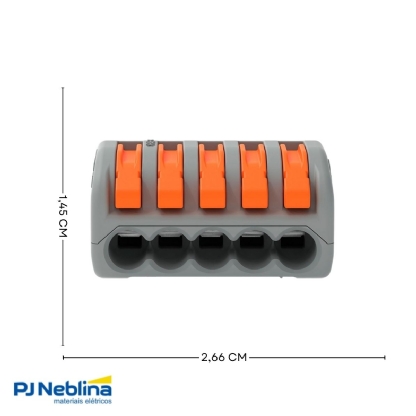 Conector Elétrico Emenda Rápido Poliamida Cinza/Laranja 5 Polos 4,00Mm - Wag