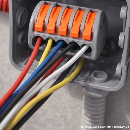 Conector Elétrico Emenda Rápido Poliamida Cinza/Laranja 5 Polos 4,00Mm - Wag