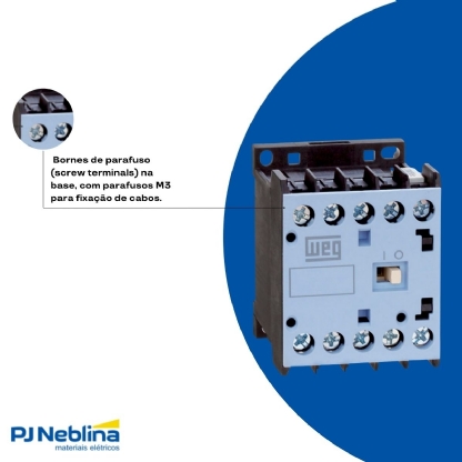 Contator Mini Potência Tripolar 12A 24Vcc 1Na Terminal Parafuso Ip20 Cwc0 Weg