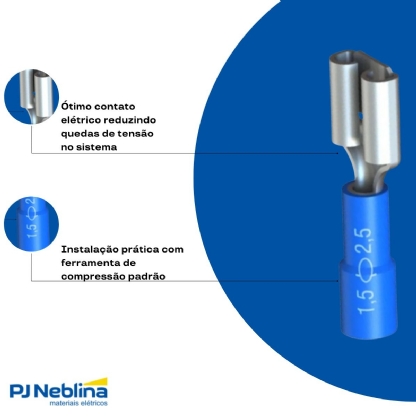 Terminal Femea 1,50-2,50Mm (16-14Awg) Pré-Isolado Azul - Intelli