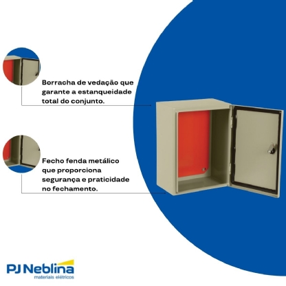 Quadro Comando Sobrepor Aço Carbono Bg (Ral 7032) 300X200X200Mm Fecho Fenda Porta Lisa Placa Montagem Lr (Ral 2004) - Cemar