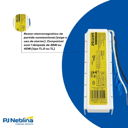 Reator Eletromagnético Partida Convencional 0,85A 1x36/40W 127V 60Hz Para Lâmpada Tl - Philips