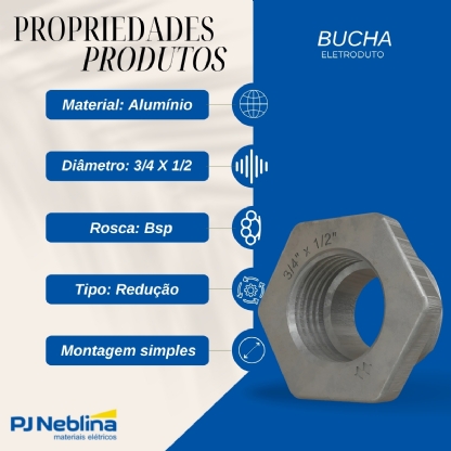 Bucha Eletroduto Redução Alumínio 3/4 X 1/2 Bsp - Wetzel