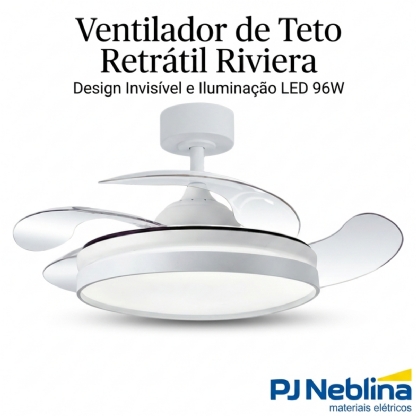 Ventilador Teto Retrátil Riviera 127/220V 96W Branco C/Controle Remoto - Tualix