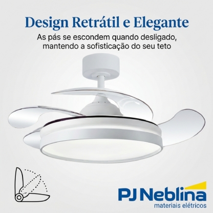 Ventilador Teto Retrátil Riviera 127/220V 96W Branco C/Controle Remoto - Tualix