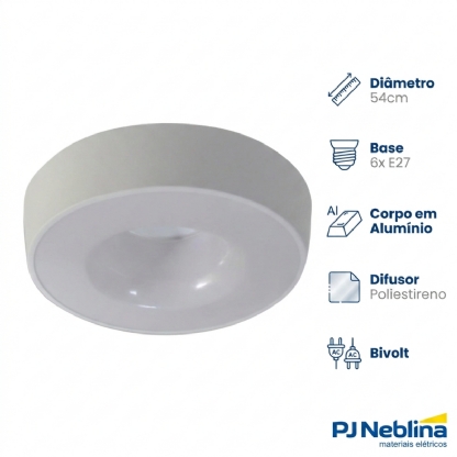 Luminária Plafon Sobrepor Nice Branco 15W 6Xe27 Bivolt Difusor Poliestireno - Tualux