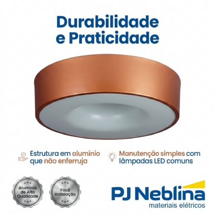 Luminária Plafon Sobrepor Nice Cobre 15W 6Xe27 Bivolt Poliestireno - Tualux