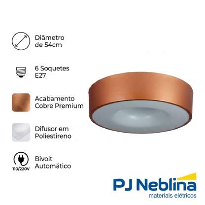 Luminária Plafon Sobrepor Nice Cobre 15W 6Xe27 Bivolt Poliestireno - Tualux