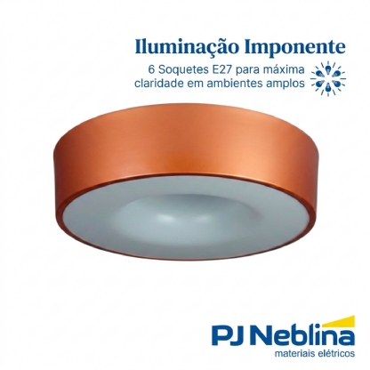 Luminária Plafon Sobrepor Nice Cobre 15W 6Xe27 Bivolt Poliestireno - Tualux