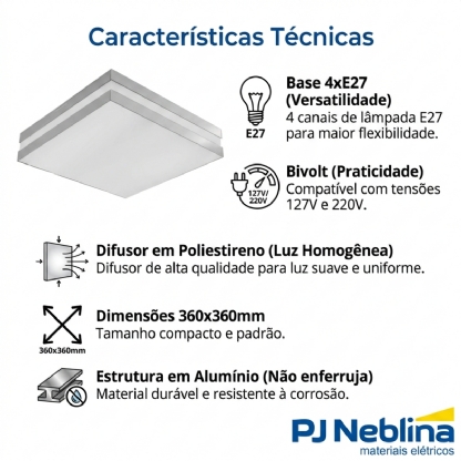 Luminaria Plafon Sobrepor Bilbao Espelhado 15w 4xe27 Bivolt