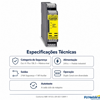 Rele Segurança Comando Bimanual Cat 4 24Vcc 2 Saidas Na +1 Auxiliar Nf - Ace Schmersal