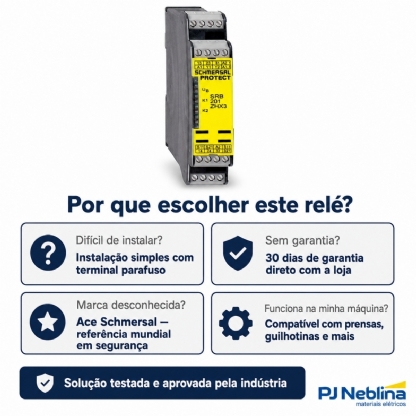 Rele Segurança Comando Bimanual Cat 4 24Vcc 2 Saidas Na +1 Auxiliar Nf - Ace Schmersal